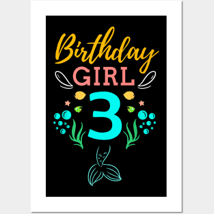 Mermaid Birthday Girl 3 Years Old It's My 3rd Birthday Posters and Art